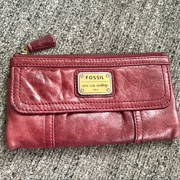 Red leather Fossil wallet distressed - Picture 1 of 14